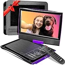 SUNPIN New 11.5" Portable DVD Player for Car and Kids, 9.5" Swivel Brightness Enhanced Screen, with Car Charger and Headrest Mount, Upgraded Remote Control, 5 Hours Battery, Dual Earphone Jack(Purple)