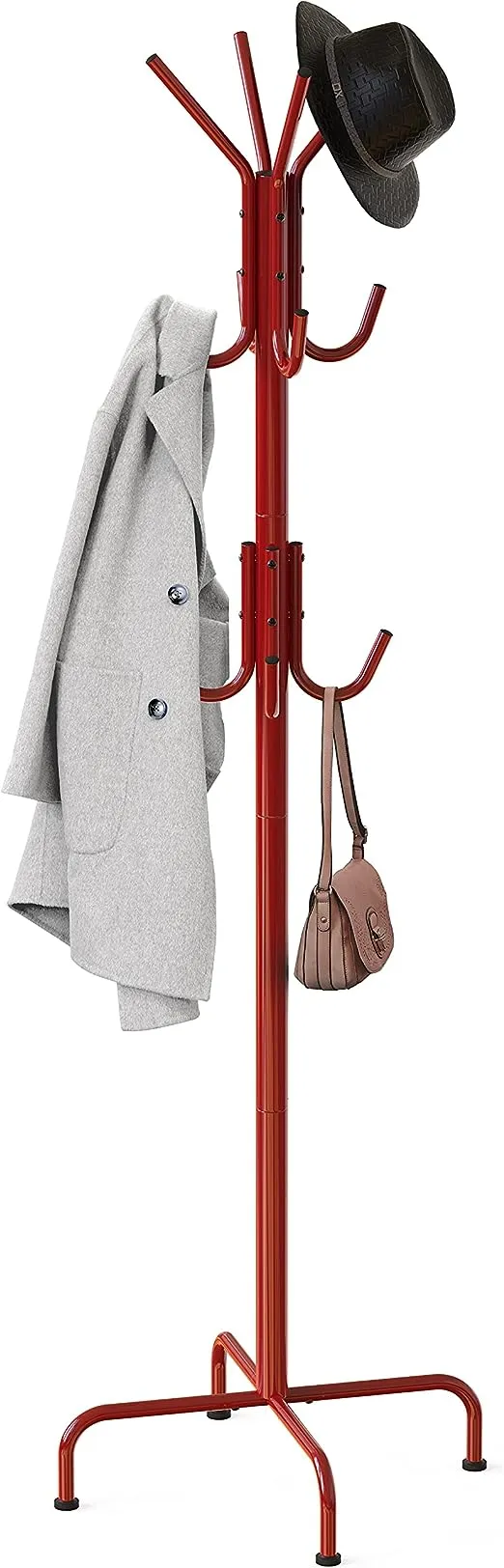 Simple Houseware Standing Coat and Hat Hanger Organizer Rack, 12 Hooks Red