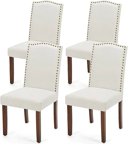 DUMOS Upholstered Dining Chairs Set of 4, Modern Upholstered Fabric Dining Room Chair with Nailhead Trim and Wood Legs, Mid-Century Accent Dinner