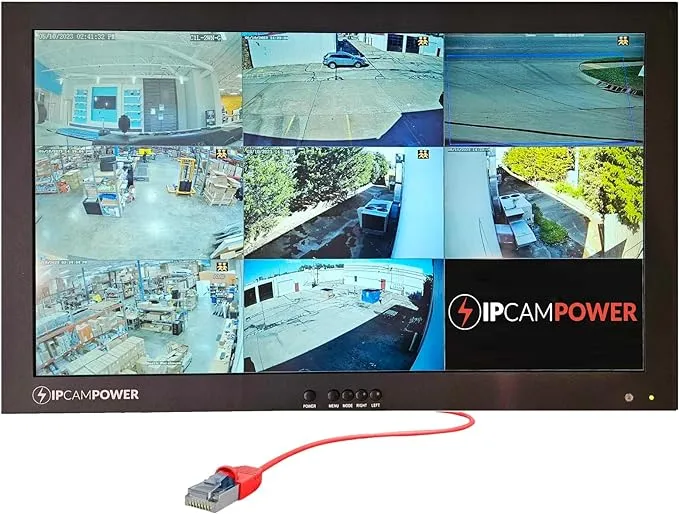 IPCamPower 21.5" POE-Powered CCTV Spot Monitor with Integrated 8 Channel IP Camera Decoder, Compatible w/ Most IP Cameras, Built-in Speakers, Vesa, Public View and Secondary Monitor, PVM, 1080P (IPCP-SPOTMONITOR)