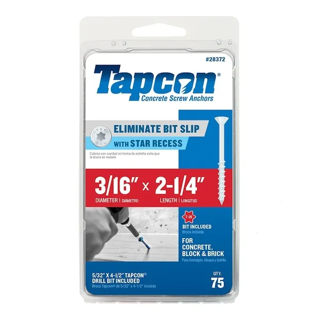 Tapcon 3/16 in. x 2-1/4 in. White Star Flat-Head Concrete Anchors (75-Pack) 28372