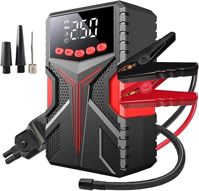 Lorinpow Car Jump Starter with air Compressor Battery Pack Charger Jumper (6.0L Gas and 3.0L Diesel) Peak 1500A, Portable Jump Box tire inflator -150PSI air tire Pump