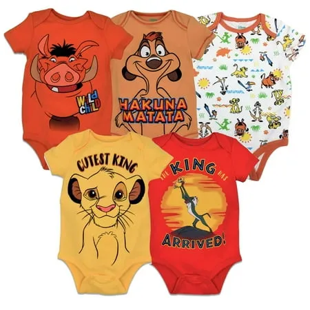 Disney Classics Newborn Baby Boys 5 Pack Bodysuits Newborn to Infant, Infant Boy ...