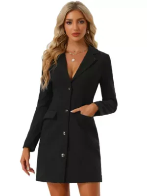 Unique Bargains Women's Office Work Lapel Collar Stretch Jacket