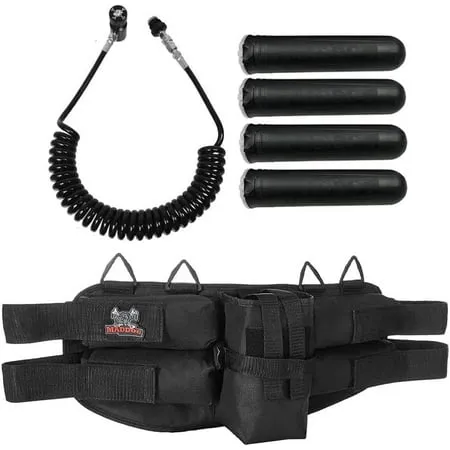 Maddog 4+1 Paintball Harness w/ Pods, 48/3000 HPA Tank & Standard Remote Coil