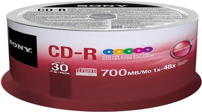 Sony 30CDQ80XP CD-R 48X 80 min/700MB Color Spindle Compact Disc, 30-Pack