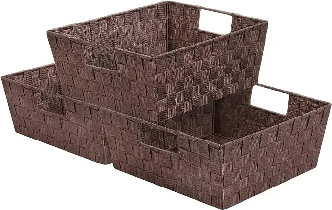 Sorbus Woven Basket Bin Set, Storage Bins closet organizer, Set of 3, Closet Organizers and Storage Solution, Chocolate Baskets Organizing Household Items with Woven Straps & Built-in Carry HandlesSorbus Woven Basket Bin Set, Storage Bins closet organize