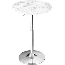 Giantex Round Pub Table Height Adjustable, 360° Swivel Cocktail Pub Table with Sliver Leg and Base for Home, Office Bar Table (White) (1)Giantex Round Pub Table Height Adjustable, 360° Swi…