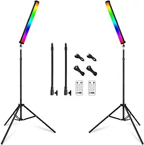 Varita de luz LED RGB con soporte, QEUOOIY 360° a todo color 2500-9500K iluminación portátil de fotografía de estudio, batería recargable de 5000 mAh e imán con trípode de 27 a 78.7 pulgadas para Vlog