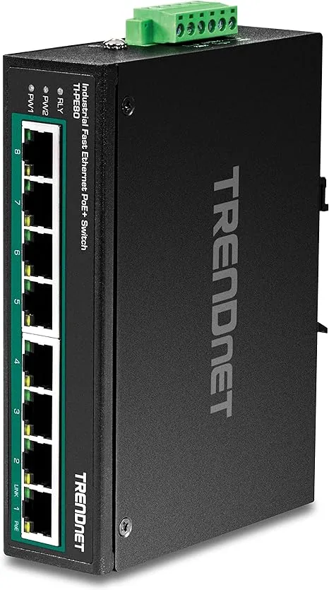 TRENDnet TI-PE80 8-Port Industrial Fast Ethernet PoE+ DIN-Rail Switch