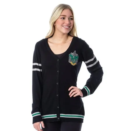 Bioworld Harry Potter Womens' Slytherin House Open Front Cardigan Juniors Knit Sweater