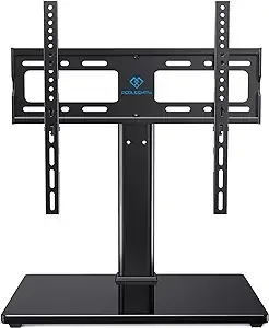 PERLESMITH Universal Swivel TV Stand-Table Top TV Stand for 32-60 inch TV-Height Adjustable TV Base with Heavy-Duty Tempered Glass Base, VESA 400x400mm up to 88lbs, PSTVS17