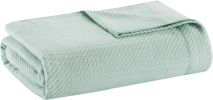 Madison Park Soft Certified 100% Egyptian Cotton Breathable Cozy Blanket, Premium Waffle Knit Classic Design, Luxury All Season Lightweight Cover for Bed, Couch and Sofa, Teal King(108"x90")