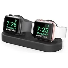 Delidigi Dual iwatch Stand Dock Silicone Charger Stand Compatible with Apple Watch Ultra 2, Ultra, SE, Series 9 8 7 6 5 4 3 2 1 (49/45/44/42/41/40/38mm), Supports Nightstand Mode (Black)