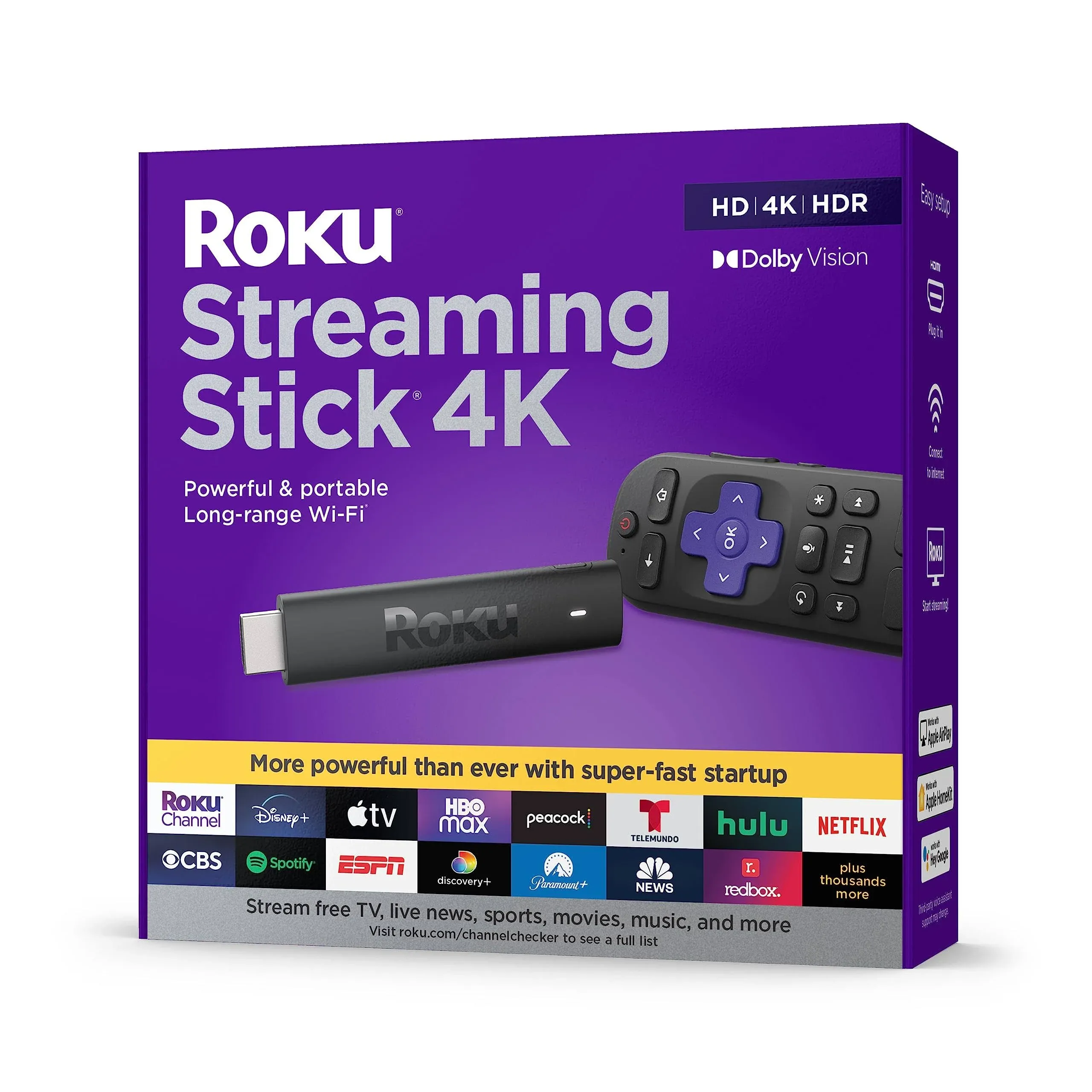 Roku Streaming Stick 4K Streaming Device 4K/HDR/Dolby Vision with Voice Remote with TV Controls