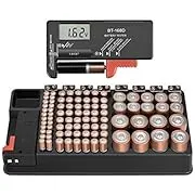 The Battery Storage Organizer Case and Battery Tester with No Lid, for Drawer Design, Holds 110 Batteries Various Sizes for AAA, AA, 9V, C, D and Button Battery