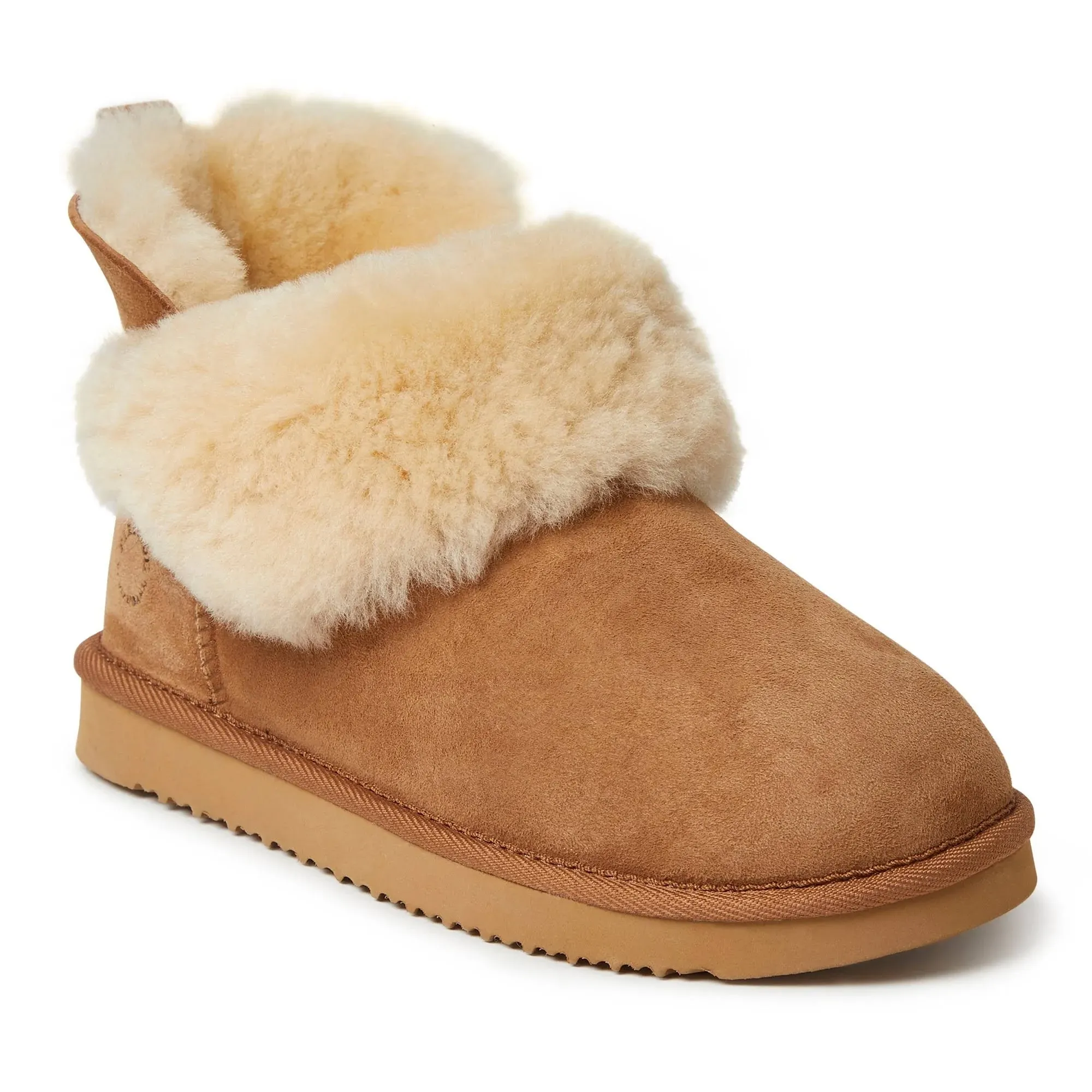 Fireside by Dearfoams Women's Perth Genuine Shearling Foldover Boot - Chestnut Size 8