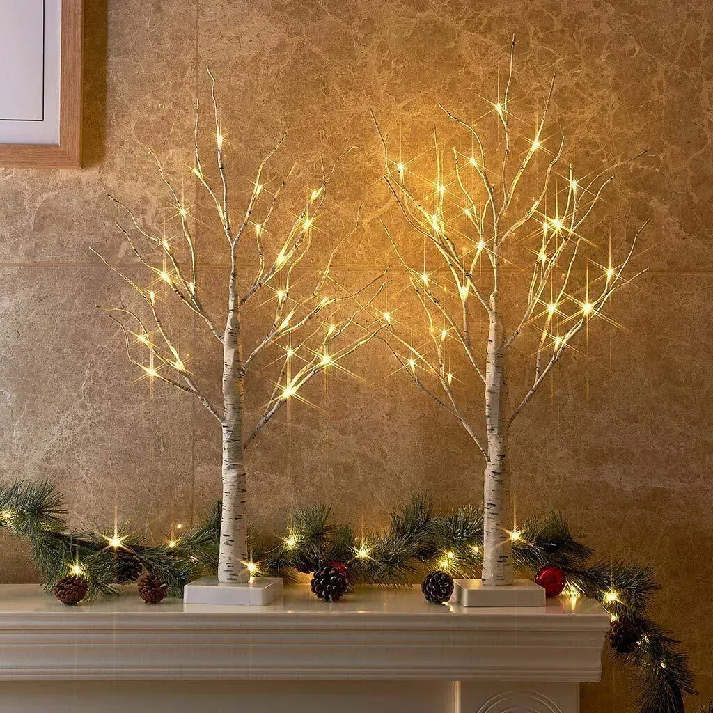 PEIDUO 2FT Birch Tree with LED Lights