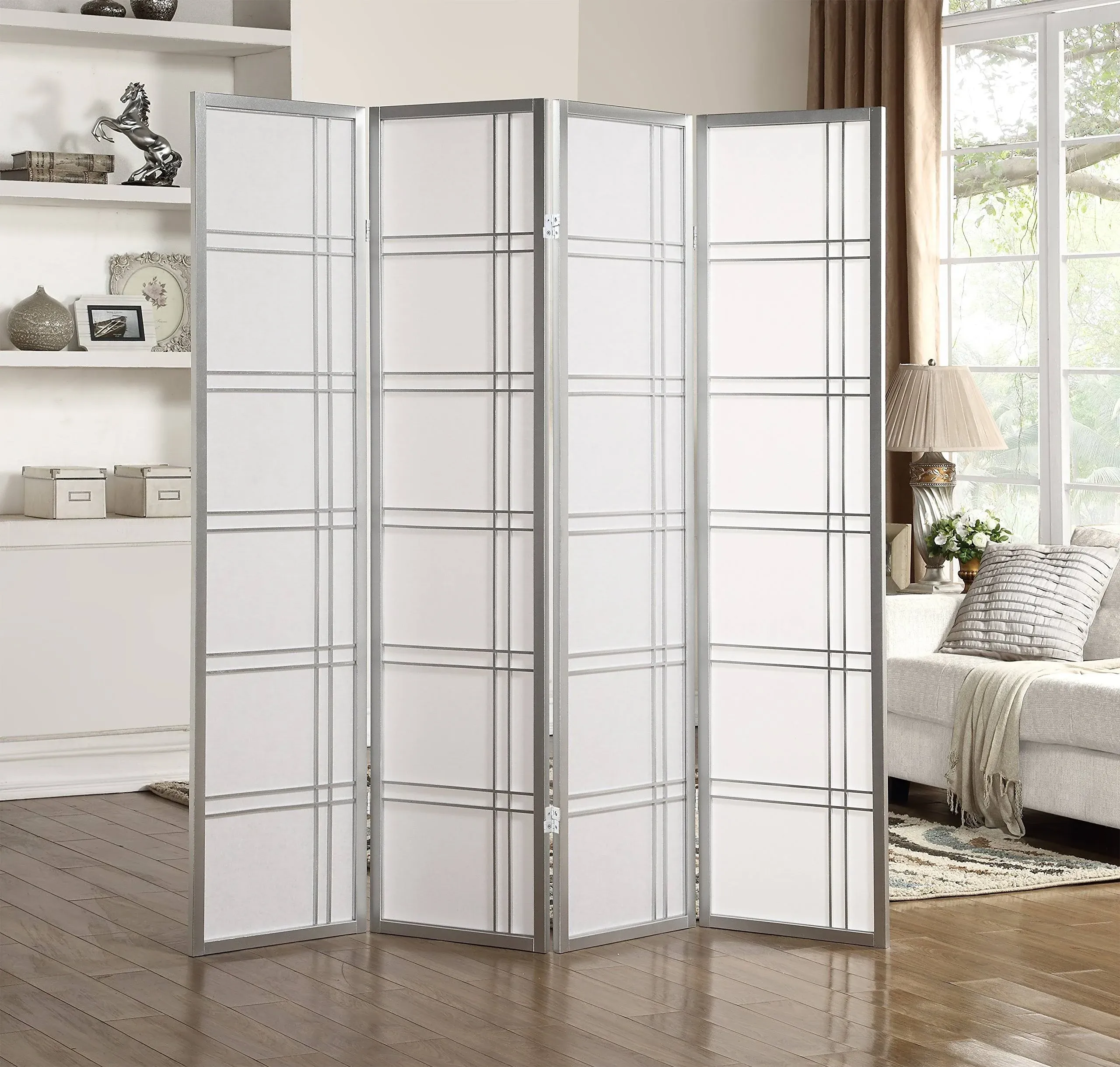 Roundhill Furniture Seto 4-Panel Room Divider Screen, White