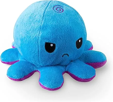 TeeTurtle - The Original Reversible Octopus Plushie - Fire Eyes + Sleepy - Cute Sensory Fidget Stuffed Animals That Show Your Mood