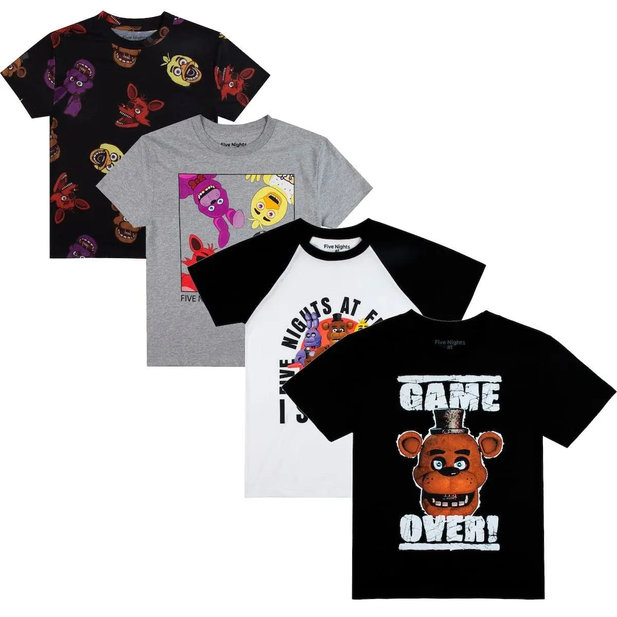 Bioworld Five Nights at Freddy's Game Over Crew Neck Short Sleeve 4-Pack