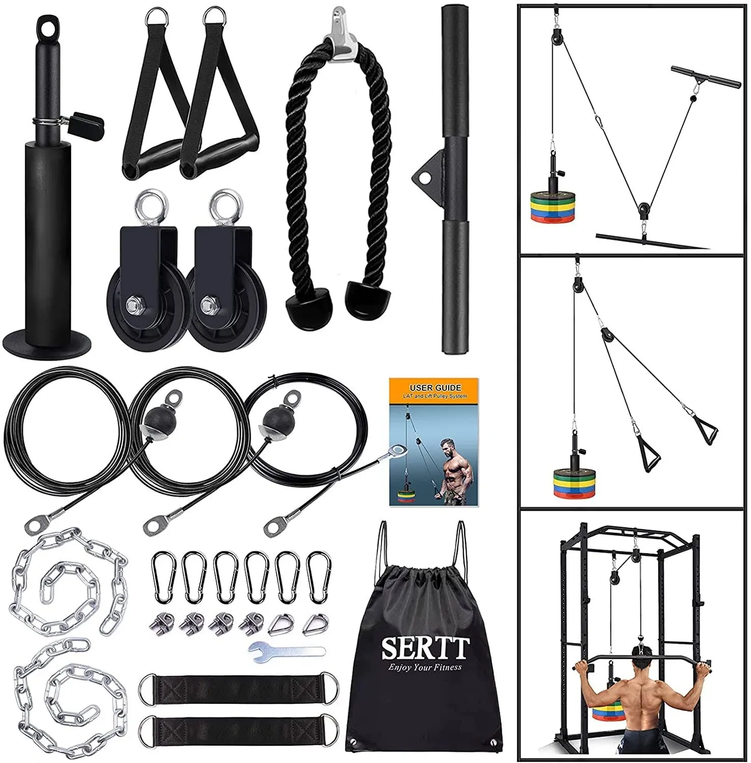 SERTT Weight Cable Pulley System Gym, Upgraded Cable Pulley Attachments for Gym ...