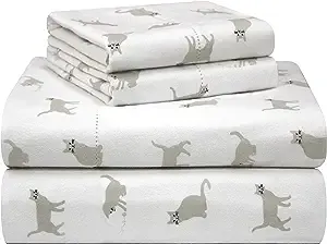 Pointehaven 180 GSM Velvet Feel Luxury 100% Cotton Printed Flannel Sheet Set, Twin XL, Cats - Warm & Cozy - Pre-Shrunk -Deep Pockets - Elastic All Around-Comfy Double Brushed -