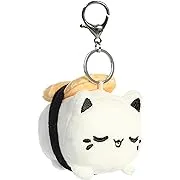 Aurora® Enchanting Tasty Peach® Salmon Sushi Meowchi Keychain Stuffed Animal - Bright & Colorful Design - Showpiece Plush - White 3.5 InchesAurora® Enchanting Tasty Peach® Salmon Sushi Meowc…