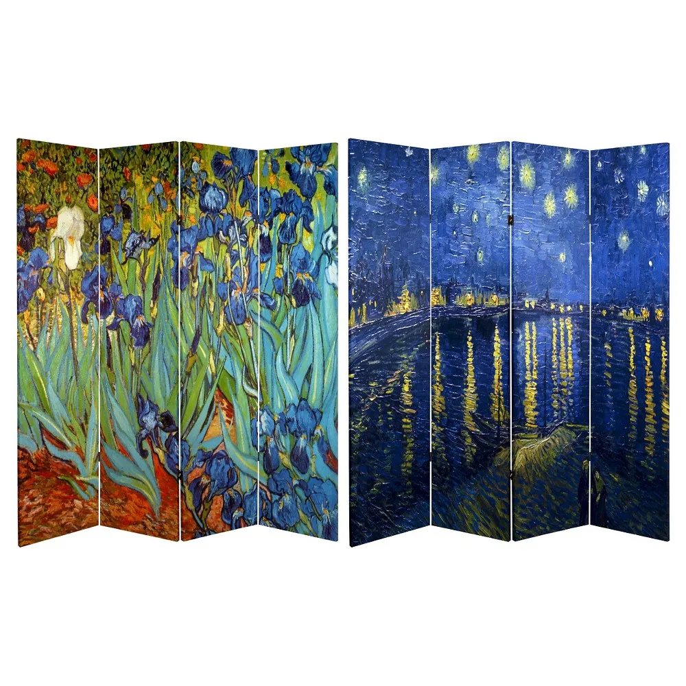 Oriental Furniture 6 ft. Tall Double Sided Works of Van Gogh Canvas Room Divider - Irises/Starry Night Over Rhone