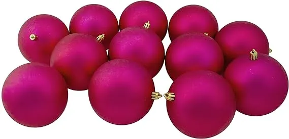 Northlight 12ct Magenta Pink Shatterproof Matte Christmas Ball Ornaments 4 (100mm)