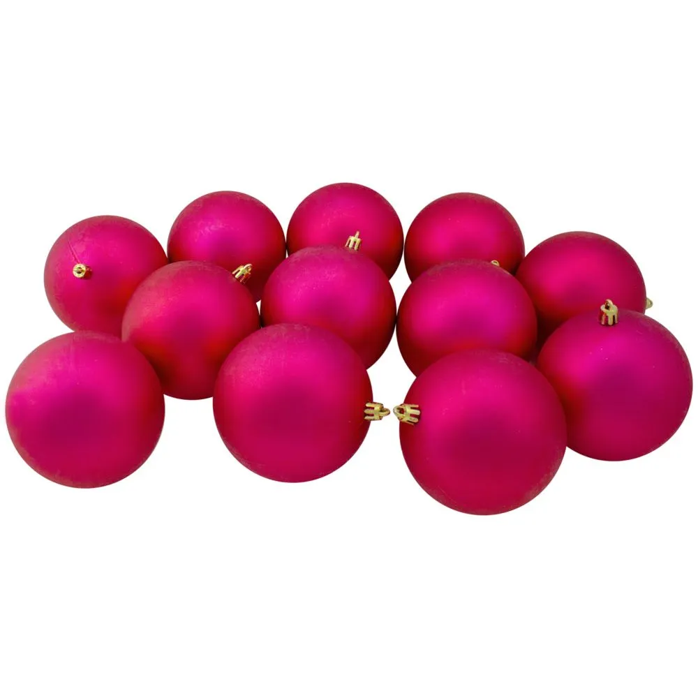 Northlight 12ct Magenta Pink Shatterproof Matte Christmas Ball Ornaments 4 (100mm)