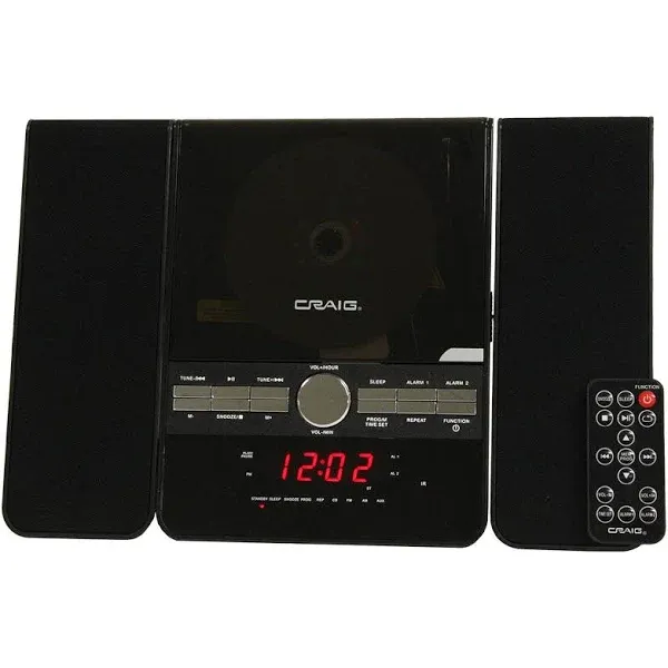 Craig CM427BT-SL 3-Piece Vertical CD Stereo Shelf System with AM/FM Radio, Bluetooth Wireless Technology & Remote Control in Silver | LED Display | Dual Alarm Clock with Snooze | AUX Port Compatible |