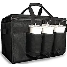 FRESHIE Insulated Food Delivery Bag with Cup Holders/Drink Carriers Premium, For Doordash, Uber Eats, Grubhub, Pizza Bag, Catering, Beverage, Commercial Quality (XL Pro, 2 Pack)