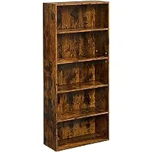 Adjustable 5-Tier Rustic Brown Bookshelf