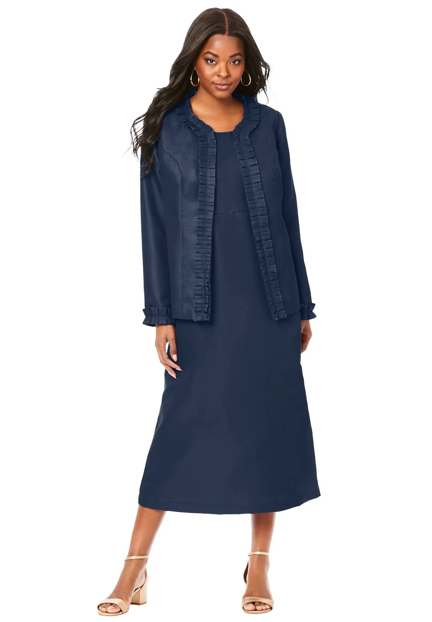 Roaman's Women's Plus Size Pleated Jacket Dress