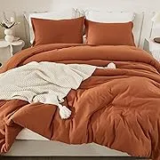 Litanika Comforter Full Size Cotton, Pumpkin Burnt Orange Comforter Solid Color, Terracotta Soft Breathable Bedding Set 3 Pieces for All Season(1 Comforter 79x90 inch, 2 Pillowcases)