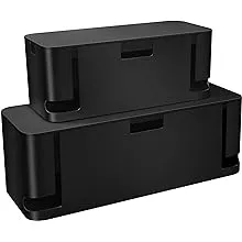 Cable Management Box Black, 2Pack Cord Organizer Box - Extra Large and Medium Size, Cord Hider Box to Conceal Power Strips on Desk or Floor, Made from Electrically Safe ABS Material