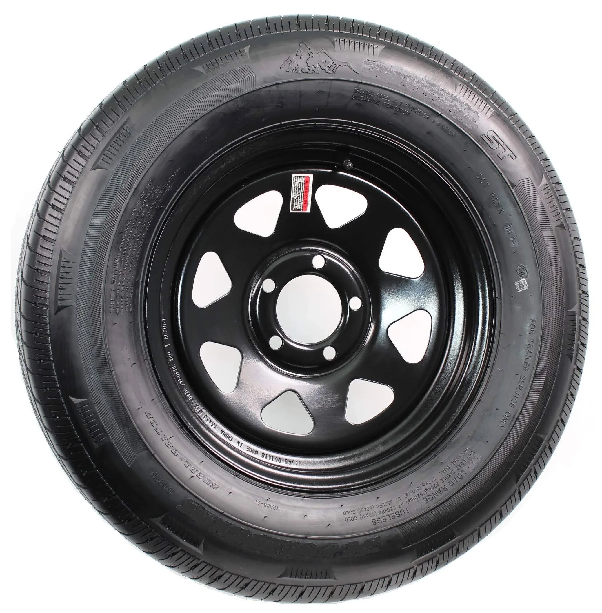 Trailer Tire and Rim Bias Ply ST205/75D14 LRC 14X5.5 5-4.5 Black Spoke Wheel