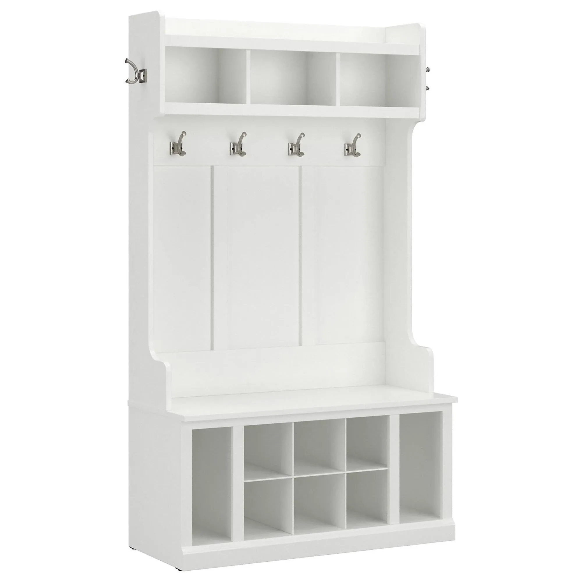 kathy ireland® Home by Bush Furniture Woodland 71" Hall Tree and Shoe Bench with 12 Shelves, White Ash (WDL002WAS)