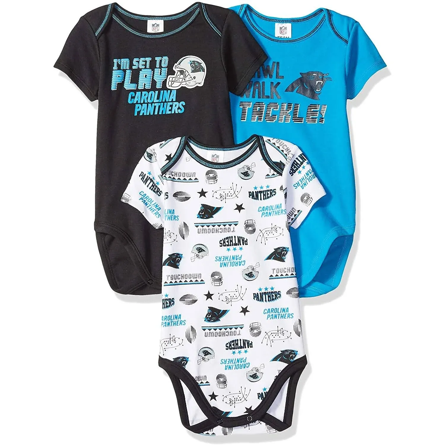 NFL Carolina Panthers &#034;Tackle&#034;  Baby-Boy 3 Pack Short Sleeve Bodysuit