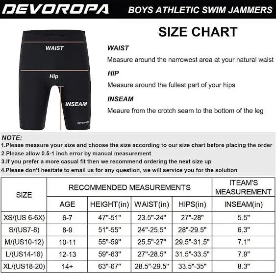 DEVOROPA Boys' Swim Jammers Youth Competitive Swim Team Suit Quick Dry Athletic Swimming Shorts UPF 50+