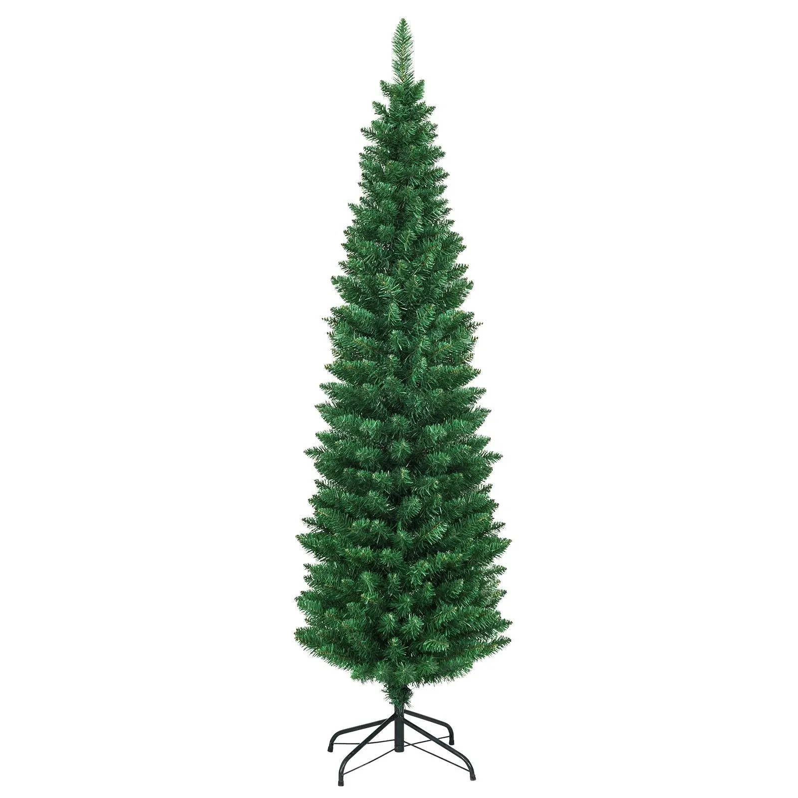 Goplus 6FT Pencil Christmas Tree, Artificial Slim White Christmas Tree with 340 PVC Needles & Folding Metal Stand, Unlit Xmas Tree for Home Office Shops Hotels Decoration