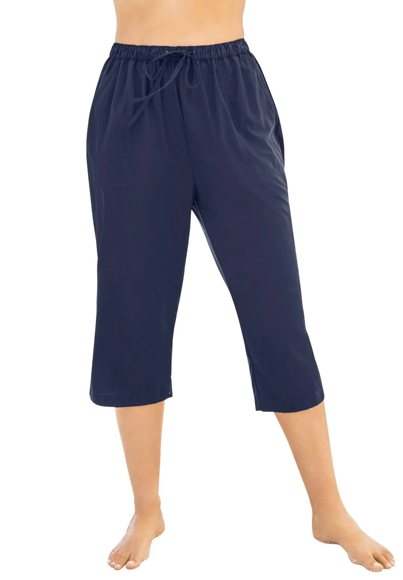 Swim 365 Women’s Plus Size Taslon Cover Up Capri Pant, 38/40 - Navy