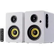 Sanyun SW206 80W Active Dual-Mode Bookshelf Speakers, 4inch Studio Monitor and HiFi Mode, Optical Coaxial TRS Aux Bluetooth 5.0 USB with 24bit DAC, for Home Music System Turntable TV PC Desktop, White