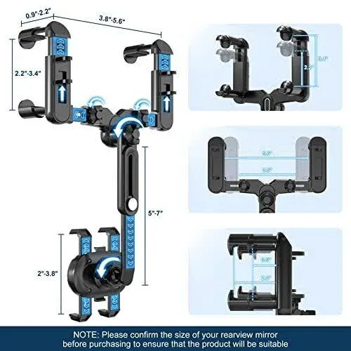 Car Phone Mount, 360 Rotatable and Retractable, Anti-Shake Design, Compatible with Samsung, iPhone, Sony