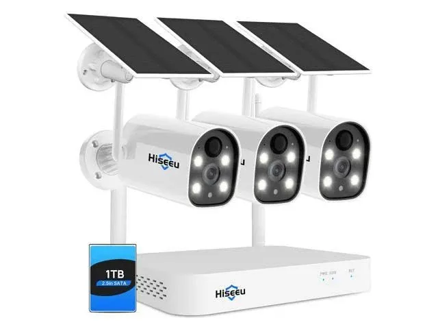 Hiseeu 10CH 4K NVR Wireless Security Camera System Outdoor Indoor, AI Human Detection, 2-Way Audio, 4MP Solar Powered Cameras with Color Night Vision, IP66 Waterproof, 1TB Hard Drive preinstalled