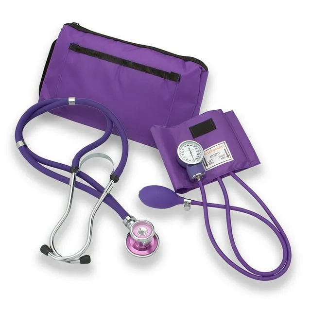 ASA TECHMED Dual Head Sprague Stethoscope and Sphygmomanometer Manual Blood Pressure Cuff Set with Case, Gift for Medical Students, Doctors, Nurses, EMT and Paramedics, Purple