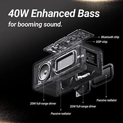 BOGASING Bluetooth Speakers, M5 Portable Wireless Speaker with 40W Loud Stereo Sound & Punchy Bass, 30H Playtime, IPX7 Waterproof, Bluetooth 5.3, EQ, TWS, TF-Card, AUX, USB, for Outdoor Home Shower