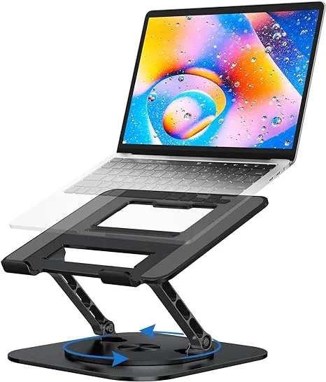 MCHOSE Adjustable Laptop Stand for Desk, Ergonomic Riser with 360° Rotating Base, Foldable Notebook Computer Holder Compatible MacBook Air Pro, Dell XPS, More 10-17" Laptops, Silver