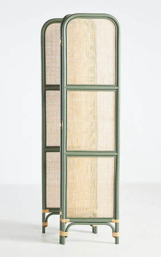 Scarlett Rattan Room Divider Screen by Anthropologie in Green